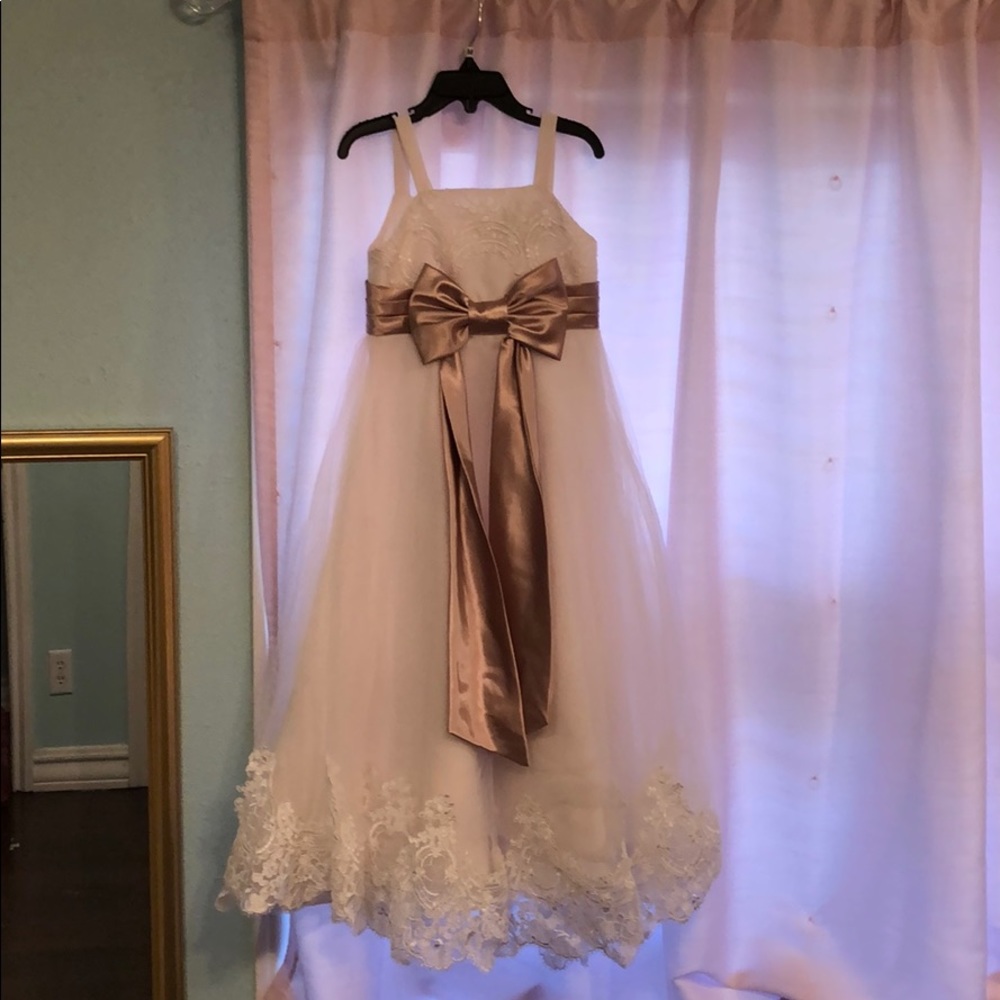 White and blush girls dress